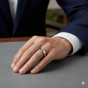 Platinum 5.5mm Flat Court Polished Finish Wedding Band, bespoke made in Hatton Garden London by Alan Bick